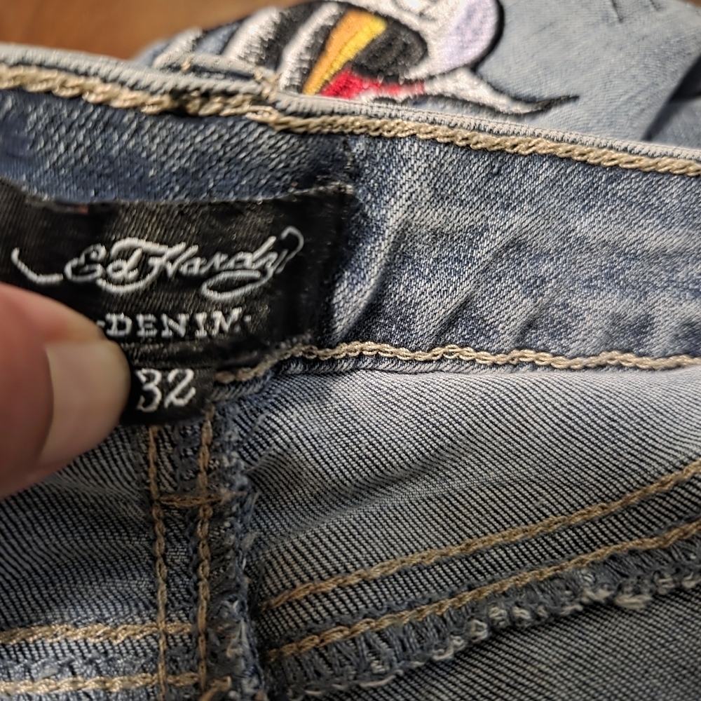 Ed Hardy Blue Jeans with Colorful Graphics - Picture 5 of 5